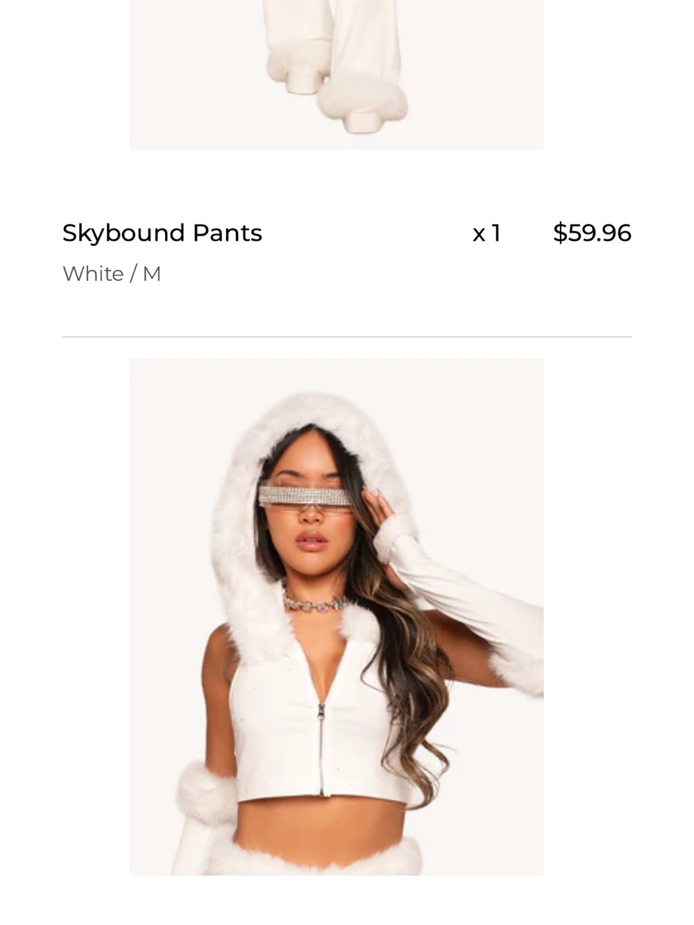 iHeartRaves White Faux Fur Hooded Crop Vest